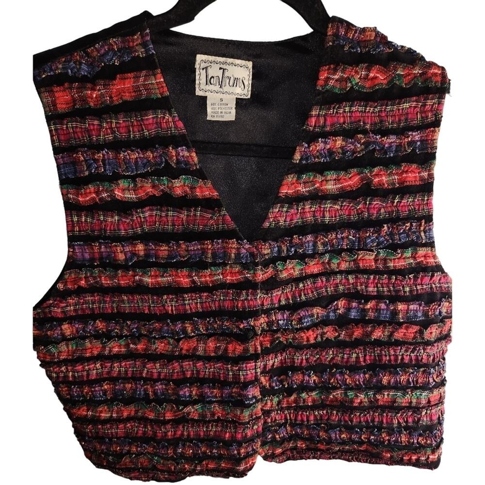 Vintage Tantrums Plaid Ruffle Striped Vest Top Sleeveless Size S